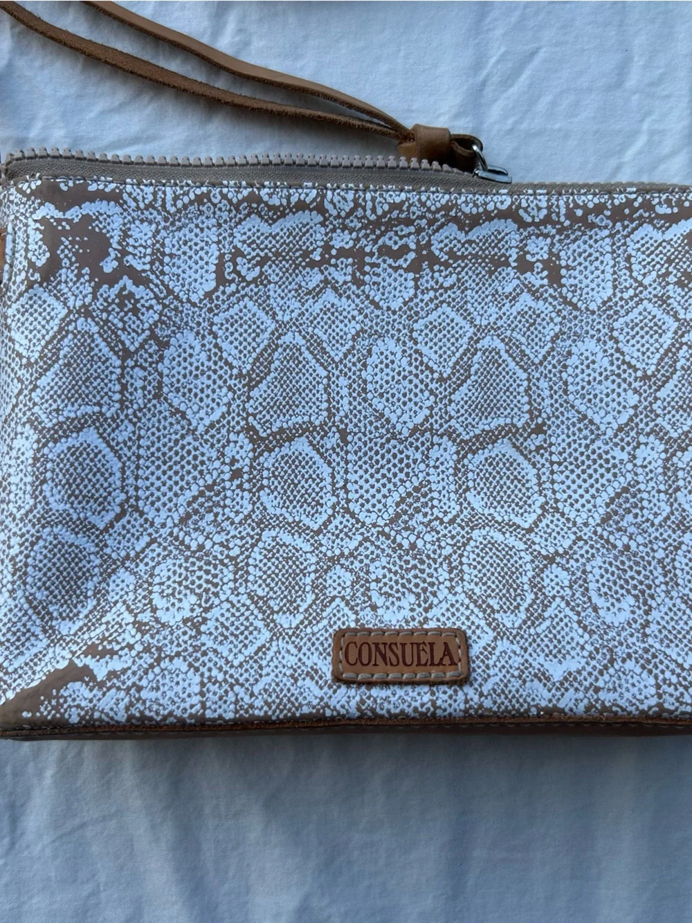 Consuela White and Light Brown Snake-Print Crossbody with Multicolor Strap (146) - Picture 3 of 11